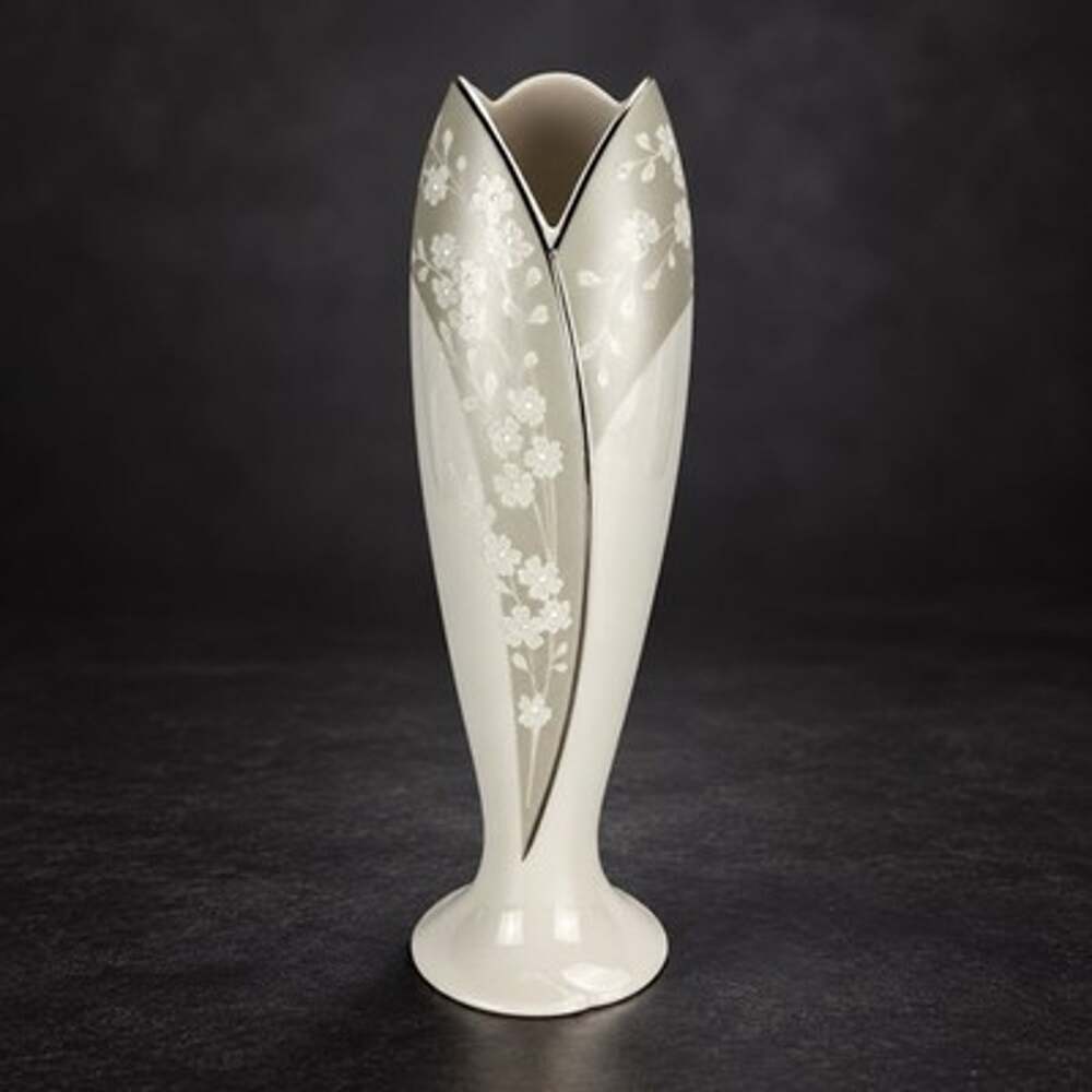 Lenox Bellina Ivory Porcelain Vase 9” Floral Platinum Trim Elegant